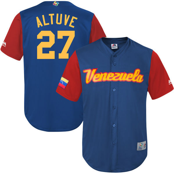 customized Men Venezuela Baseball #27 Jose Altuve Majestic Royal 2017 World Baseball Classic Replica Jersey->->MLB Jersey
